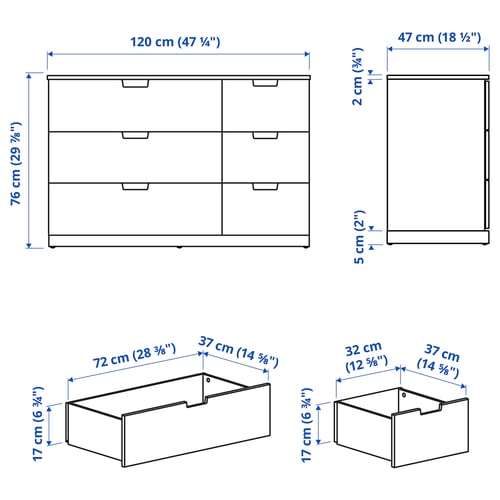 NORDLI Комод с 6 ящиками, антрацит, 120x76 см