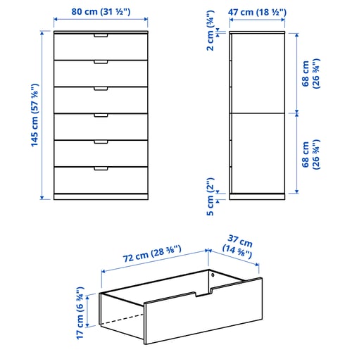 NORDLI Комод с 6 ящиками, белый, 80x145 см