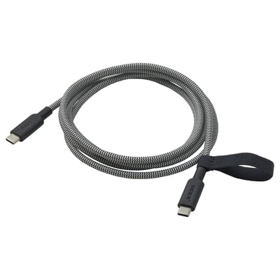 RUNDHULT Кабель USB-C–USB-C, черный/белый, 1.5 м/100 Вт