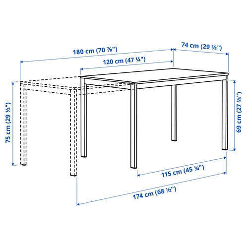 VIHALS / VIHALS Стол и 4 стула, белый/белый, 120/180x74 см