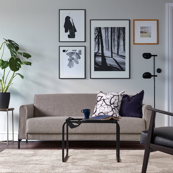 ÄLSKEGRAS سجادة، وبر قصير, رمادي بيج/نقش ورقة, 160x230 سم