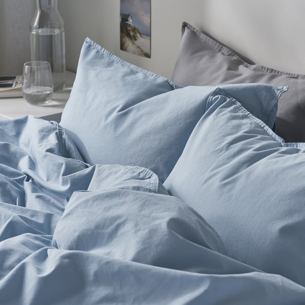 ÄNGSLILJA غطاء لحاف و ٢ غطاء مخدة, أزرق- رمادي, 240x220/50x80 سم