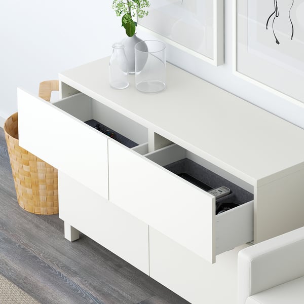 BESTÅ تشكيلة تخزين مع أبواب/ أدراج, أبيض/Lappviken/Stubbarp أبيض, 120x42x74 سم