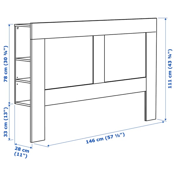 BRIMNES لوح رأس مع حجيرة تخزين, أبيض, 140 سم