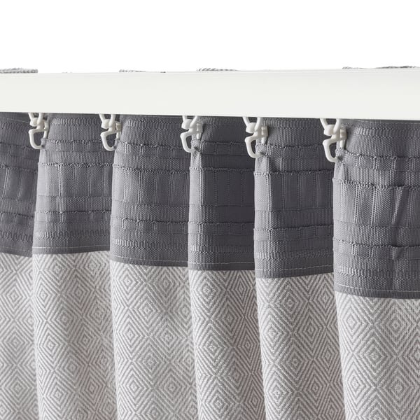 FJÄDERMOTT زوج ستائر, أبيض/رمادي/مع شريط ستارة, 145x300 سم