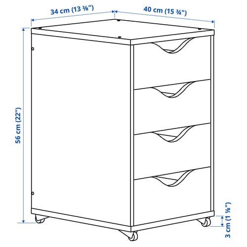 FRIIDROTT وحدة درج مع عجلات, أبيض, 35x56 سم