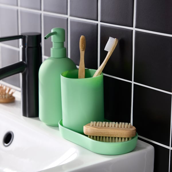 GANSJÖN طقم حمّام 3 قطع., أخضر فاتح