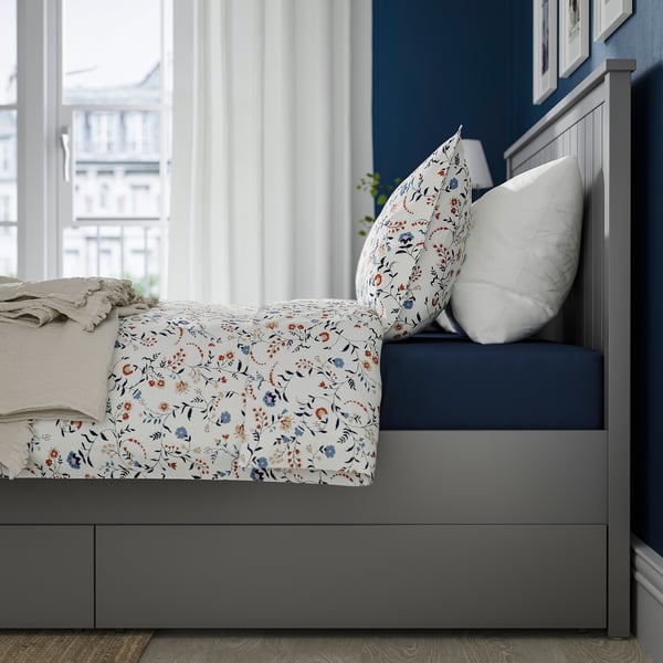 GULLABERG هيكل سرير بصندوقيّ تخزين, رمادي/Lönset, 180x200 سم