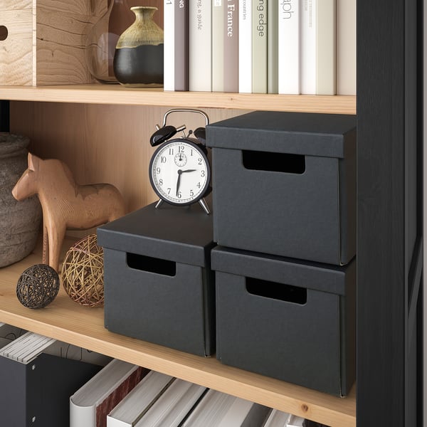 HEMNES مكتبة, أسود-بني/بني فاتح, 90x197 سم