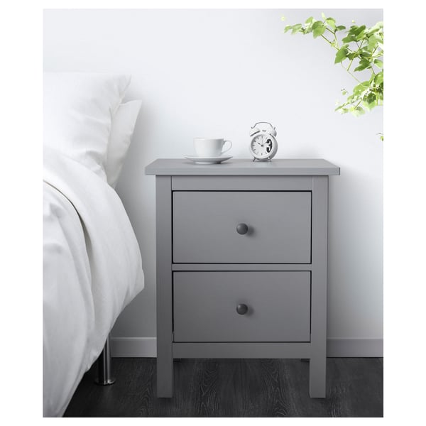 HEMNES وحدة تخزين بـدرجين, رمادي مصبوغ, 54x66 سم