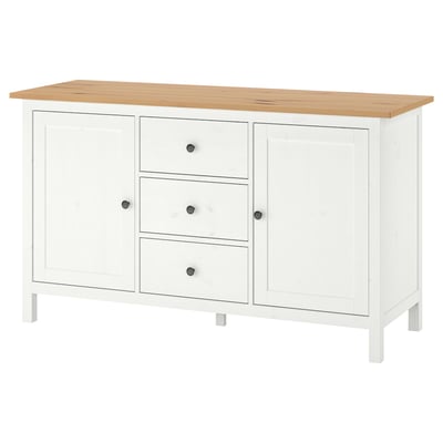 HEMNES خزانة جانبية, أبيض/بني فاتح, 157x88 سم