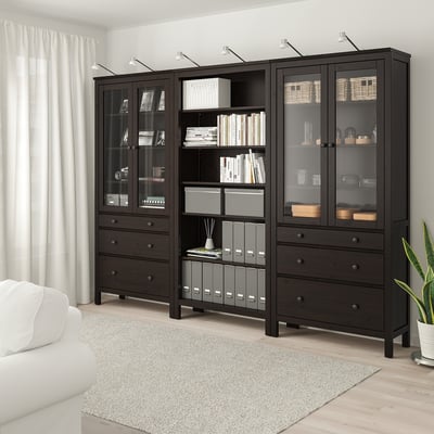 HEMNES تشكيلة تخزين مع أبواب/ أدراج, أسود-بني, 270x197 سم
