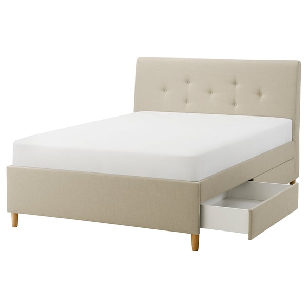 IDANÄS سرير بتنجيد مع تخزين, Naggen بيج, 160x200 سم