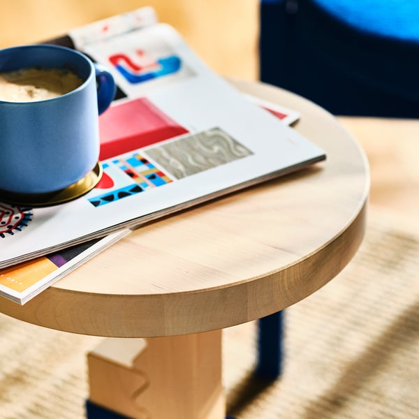 IKEA PS 2026 مقعد, ارتفاع قابل للتعديل بتولا/طلاء شفاف أزرق ساطع