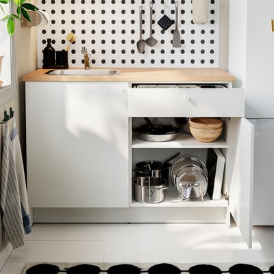 KNOXHULT خزانة قاعدة بأبواب ودرج, أبيض, 120 سم