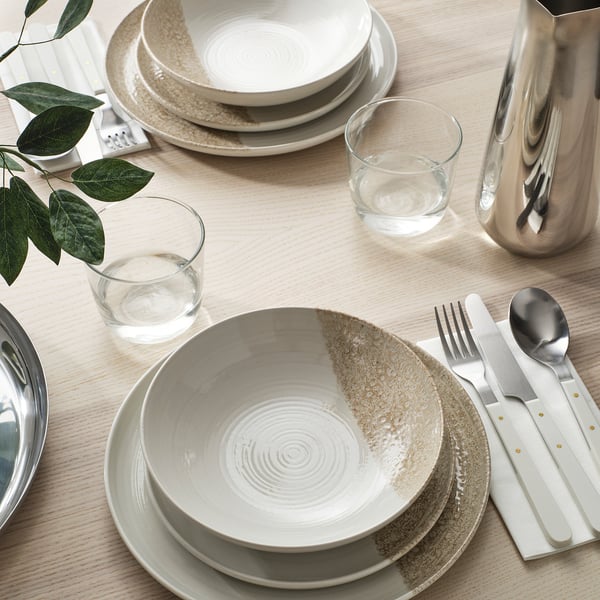 KRUSTISTEL صحن عميق, نقش/بيج فاتح, 19 سم