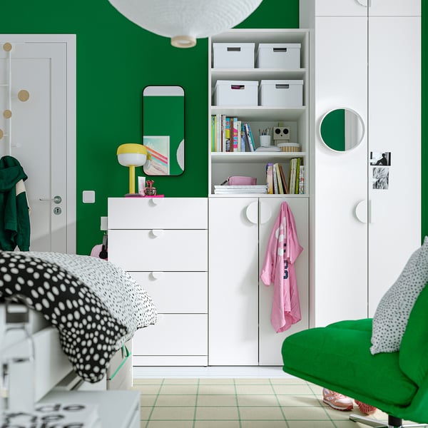LASTARE تشكيلة دولاب ملابس., أبيض/مع وحدة لزيادة الارتفاع, 180x62x237 سم