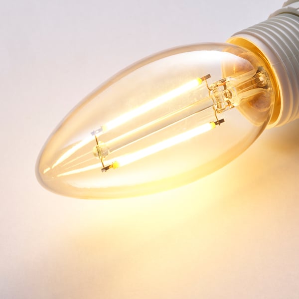 LUNNOM لمبة LED E14 210 lumen, إضاءة قابلة للتعتيم/نجفة زجاج شفاف بني