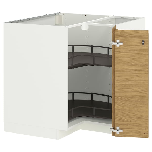 METOD خزانة قاعدة ركنية مع درج دوار, أبيض/Voxtorp شكل السنديان, 88x88 سم