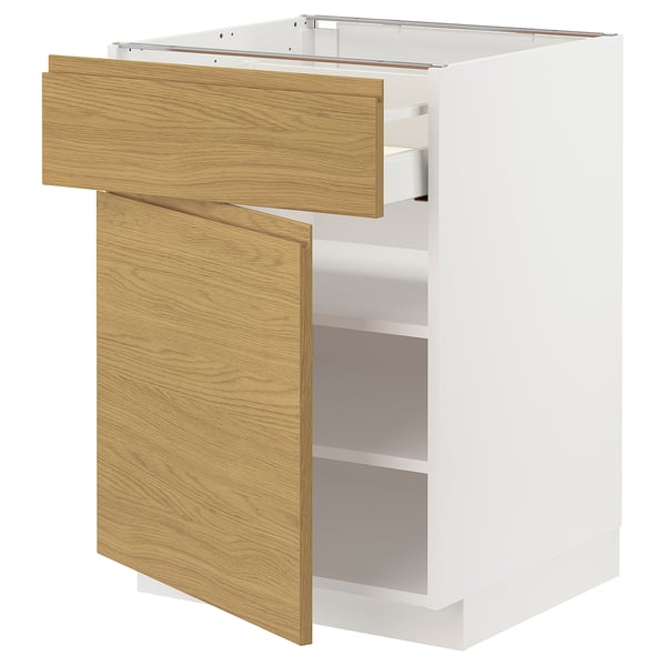 METOD / MAXIMERA خزانة قاعدة مع درج/باب, أبيض/Voxtorp شكل السنديان, 60x60 سم