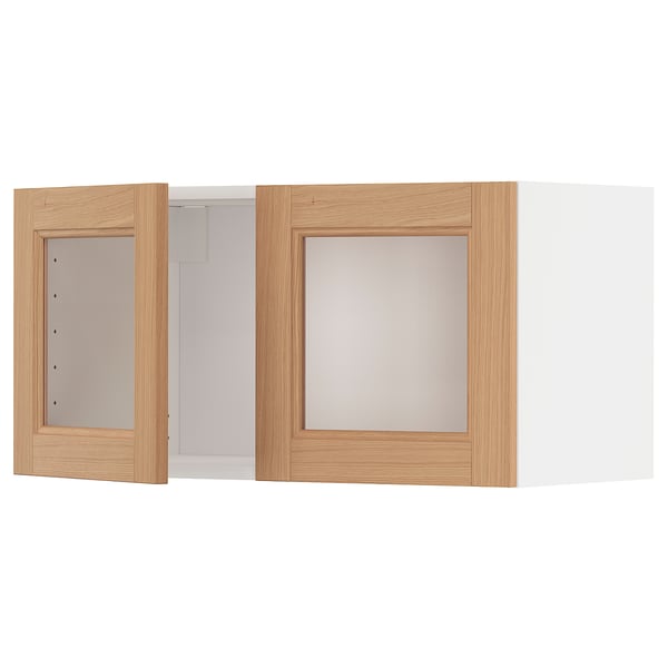 METOD خزانة حائط مع بابين زجاجيين, أبيض/Vedhamn سنديان, 80x40 سم
