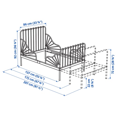 MINNEN سرير قابل للتمديد, أبيض, 80x200 سم