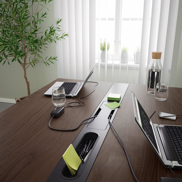 MITTZON طاولة مؤتمرات, قشرة خشب الجوز/أسود, 140x108x75 سم
