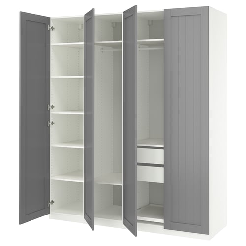 PAX / GULLABERG تشكيلة دولاب ملابس., أبيض/رمادي, 200x60x236 سم