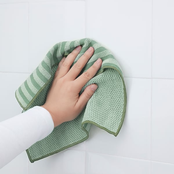 PEPPRIG ممسحة, أخضر أزرق/أصفر, 28x28 سم