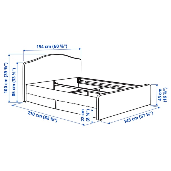 RAMNEFJÄLL هيكل سرير بتنجيد, Kilanda أزرق غامق, 140x200 سم