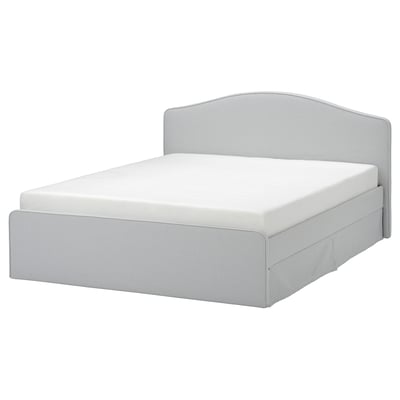 RAMNEFJÄLL هيكل سرير بتنجيد, Klovsta رمادي/أبيض, ‎140x200 سم‏