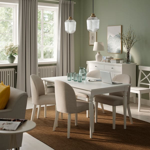ROSENTORP طاولة قابلة للتمديد, أبيض, 155/215x87 سم