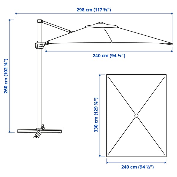 SEGLARÖ مظلة معلقة, فحمي/الإمالة, 330x240 سم