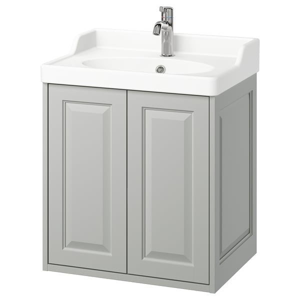 TÄNNFORSEN / RUTSJÖN خزانة حوض/أبواب/حوض/خلاط, رمادي فاتح, 62x49x74 سم
