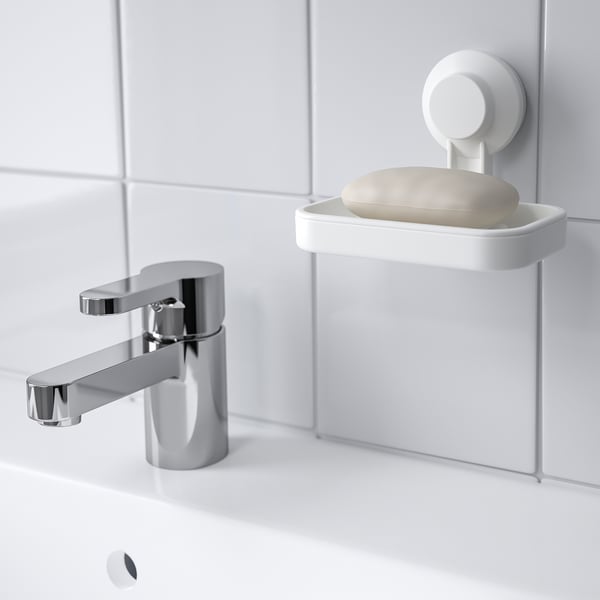 TISKEN صحن صابون مع لاصقات مطاطية, أبيض