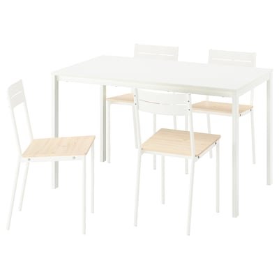 VIHALS / BUSLÄTT طاولة و 4 كراسي, أبيض أبيض/أبيض صنوبر, ‎125x74 سم‏