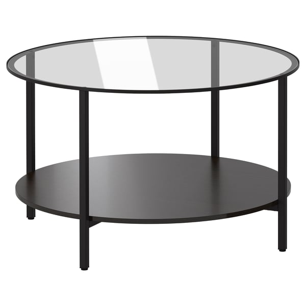 VITTSJÖ طاولة قهوة, أسود-بني/زجاج, 75 سم