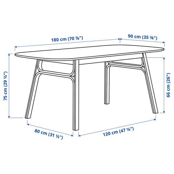 VOXLÖV طاولة طعام, خيزران فاتح, 180x90 سم