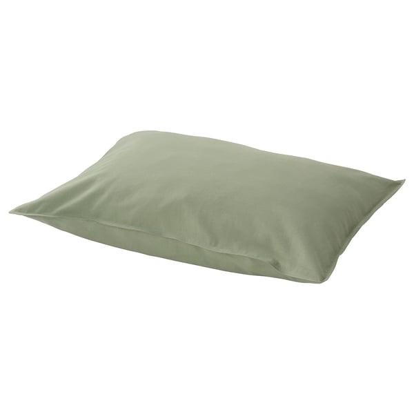 A single, soft, green pillowcase with an envelope closure, made of 100% cotton.