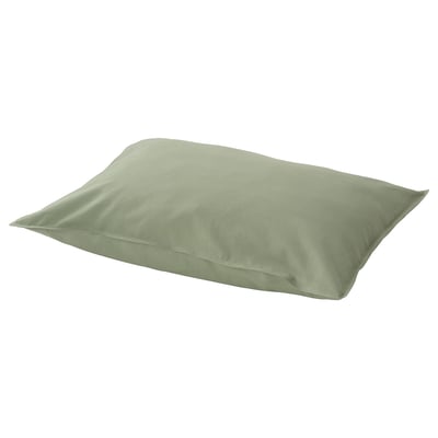A single, soft, green pillowcase with an envelope closure, made of 100% cotton.