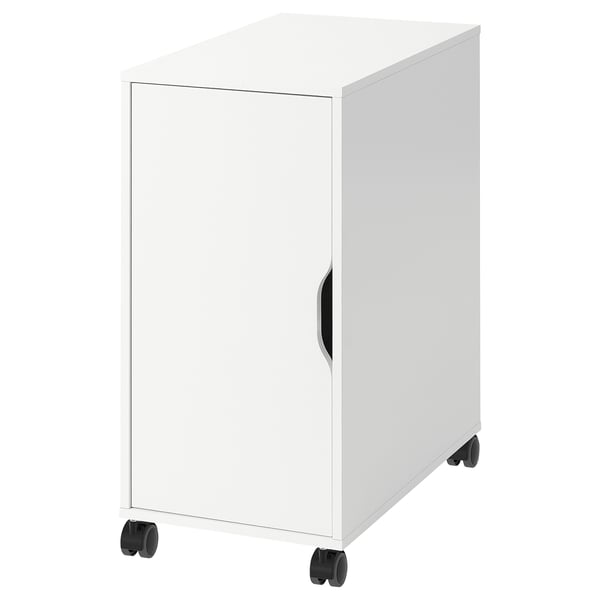 A white ALEX rolling storage unit with a single door and black castors.