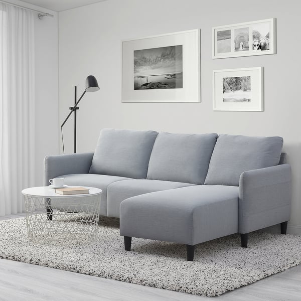 ANGERSBY sectional sofa in grey, compact and spacious with chaise, in modern living room setup.