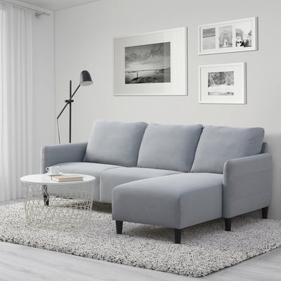 ANGERSBY sectional sofa in grey, compact and spacious with chaise, in modern living room setup.