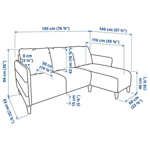 Illustration with measurements for the product: ANGERSBY.