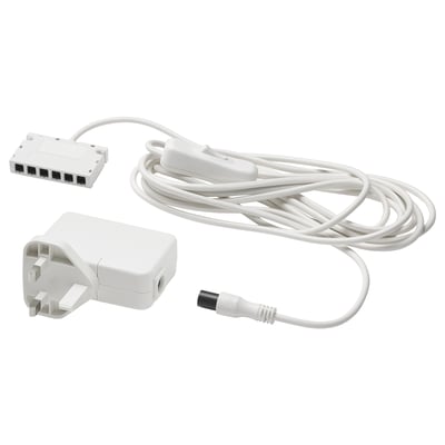 White ikea ANSLUTA power cord set for controlling up to six lights with one switch.