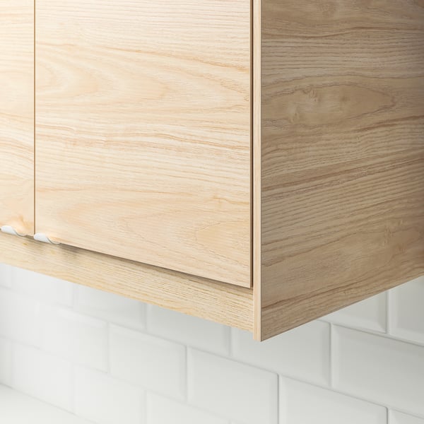 Wooden kitchen cabinet, light ash, sleek, modern design.