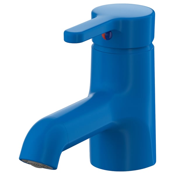 Blue tap with lever handle.