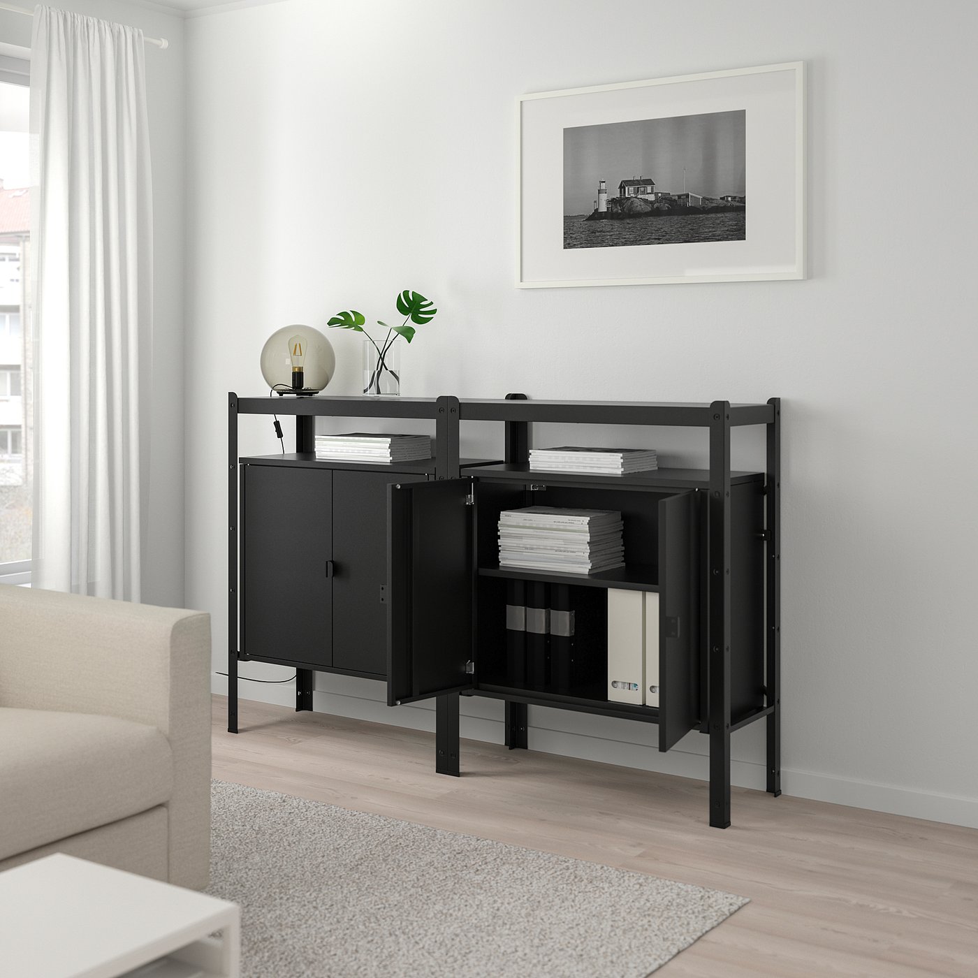 BROR Shelving unit with cabinets, black, 170x40x110 cm