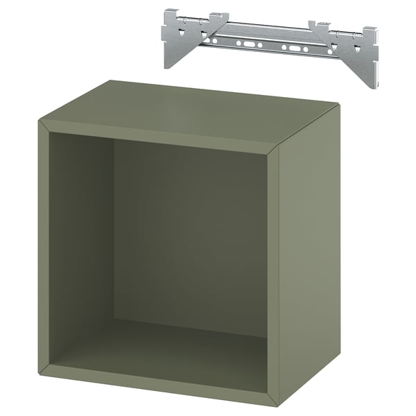 Green EKET cube storage unit, wall-mountable, cube shape, metal rail.
