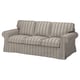 An EKTORP 3-seat sofa with striped grey fabric, thick cushions, and classic design.